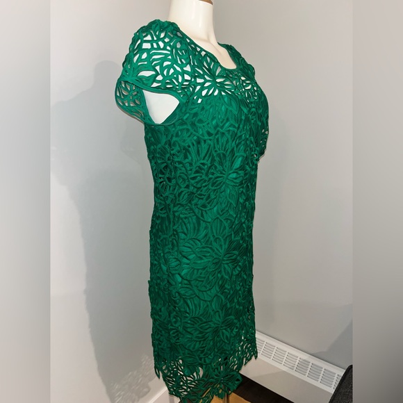 Milly Chloe Laced Shift Dress Green Emerald - Picture 2 of 4